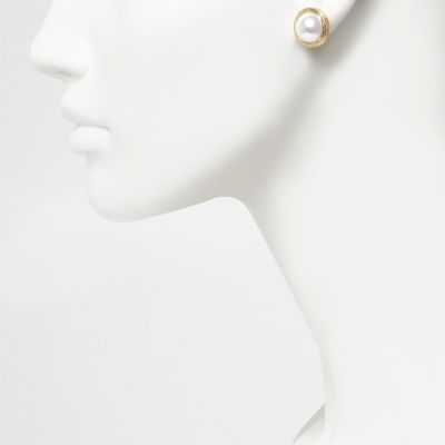 Gold tone pearl stud earrings